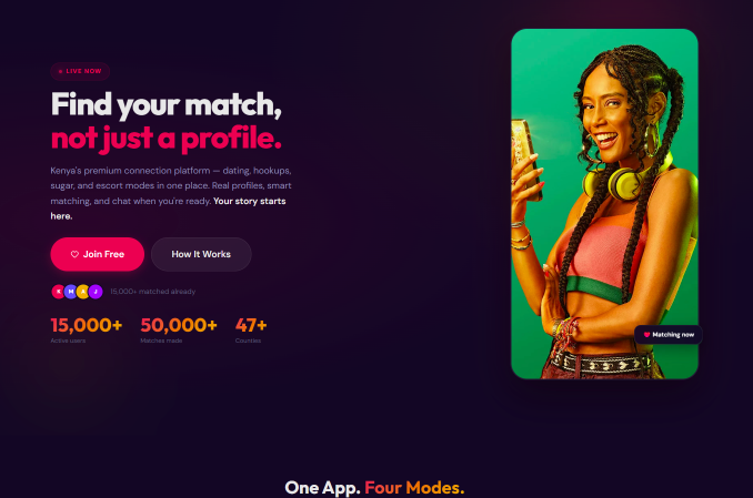 Dating connection site — mobile-first landing, discovery, and profiles